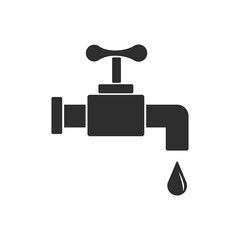 Water tap icon flat logo in black and white on isolated white background