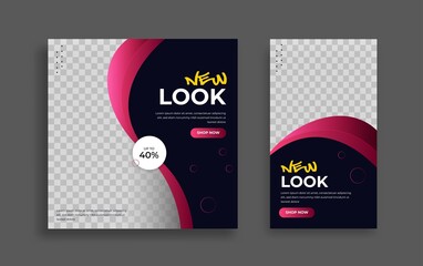 Set of Editable minimal square banner template. Pink blue background color with geometric shapes for social media post and web internet ads. Vector illustration