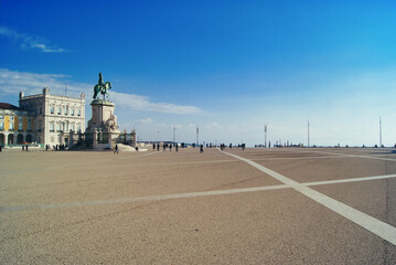 Lisbon, Portugal. Famous Commerce square of the portuguese capital.
Principle square by the harbour in a sunny day.