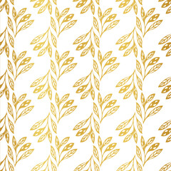 Vector abstract gold shapes seamless pattern on white background. Suitable for wedding invitation cards, packaging, gift wrap, wallpaper, scrapbooking and other design projects. 