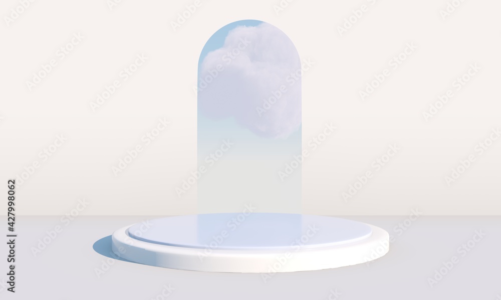 Poster background 3d rendering with podium and minimal cloud scene, minimal product display background.