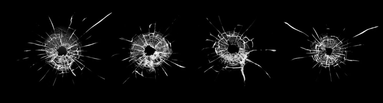 Bullet holes in the glass, collage or set.