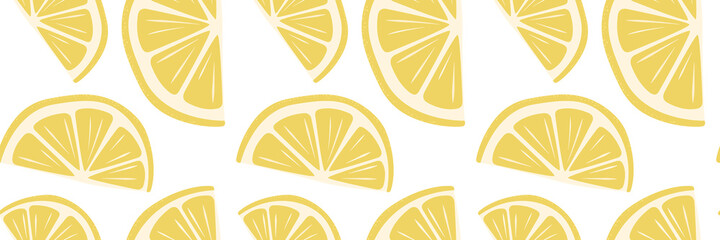 Trendy summer exotic seamless pattern with semicircular yellow lemon slices. Print for juice glasses, cocktail menu, children's clothing, magazine covers, notebooks. Background for design of banner