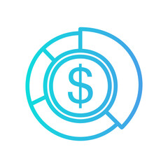 Pie chart money icon vector illustration in gradient style about marketing and growth for any projects