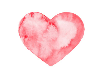 Watercolor heart shape in red on white paper background.