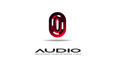 DJ Dance Party Logo, Recording Studio Emblem, Audio Wave and Light white Gradient Background