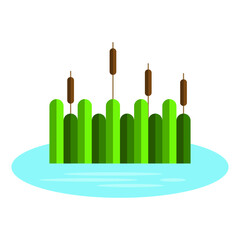 Cattails in lake. Vector illustration in flat geometric cartoon style