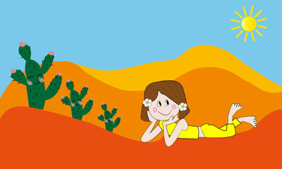 Obraz na płótnie Canvas Niña tumbada en el desierto.
