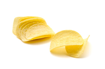 Potato chips isolated white background.