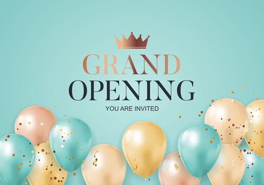 Grand Opening congratulation background card with balloons. Vector Illustration