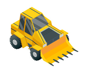 Construction machinery isometric. Heavy transportation. Icon representing heavy mining and road industry. Career and construction transport