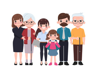 Fototapeta premium Big family young and elder age character
