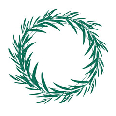 Decorative wreath of olive branches. Hand drawing illustration, isolated, white background.