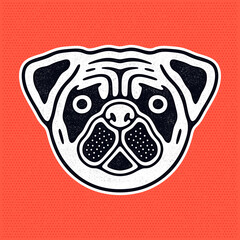 Retro cute dog. Sad pug head. 
