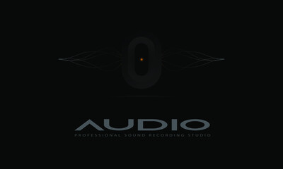 DJ Dance Party Logo, Recording Studio Emblem, Audio Wave and Dark Black Gradient Background