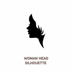 Woman head black silhouette, Vector illustration female head. Minimalist woman face symbol icon side view. Lady face shape.
