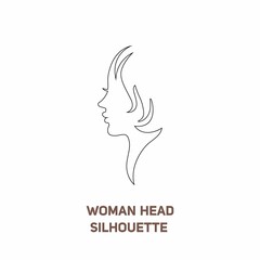 Woman head line silhouette, hand drawing female head. Minimalist woman face symbol icon side view. Lady face shape. Hand drawing outline