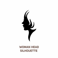 Woman head black silhouette, Vector illustration female head. Minimalist woman face symbol icon side view. Lady face shape.