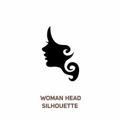 Woman head black silhouette, Vector illustration female head. Minimalist woman face symbol icon side view. Lady face shape.