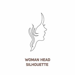 Woman head line silhouette, hand drawing female head. Minimalist woman face symbol icon side view. Lady face shape. Hand drawing outline