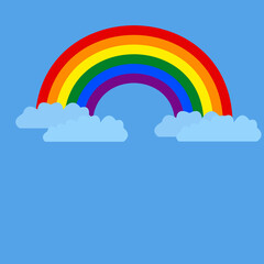 rainbow with lgbt colors next to clouds in light blue background