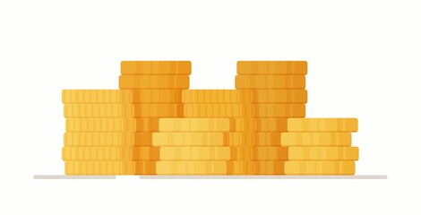 Golden coins stack vector graphic illustration. Coin money stacked isolated on white background. Gold cash currency for payment. Cartoon symbol of wealth, income and finance