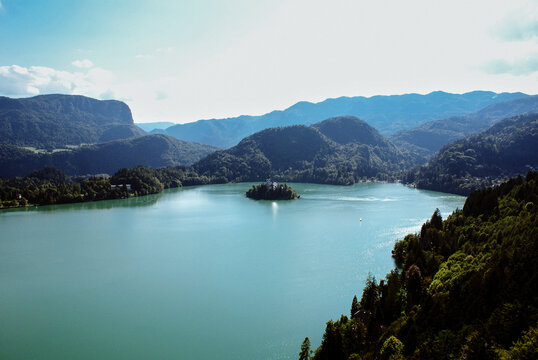 Beautiful scenery of Straza hill above Lake Bled in Bled, Slovenia
