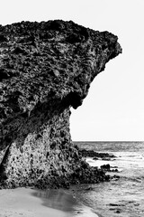 Rock formations on the beach in Almeria, Spain