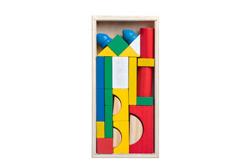 Wooden building blocks on a white background.