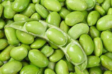 close up of green soybeans