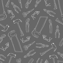 seamless pattern with construction tools. Vector illustration. Drawn by hand in a doodle style. Cartoon. Modern texture for your design can be used as wrapping paper, fabric, wallpaper.