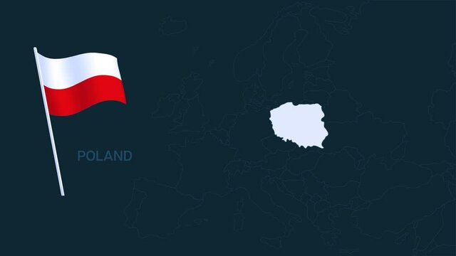 poland country blinking white highlighted in map of Europe animation. National flag and europe outline map on dark alpha matte channel 4k motion video.