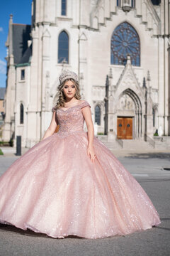Portrait Of Beautiful Bride Wearing Crown While Standing Against Church
