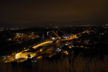 View of Prague at night, scenery of town, 
