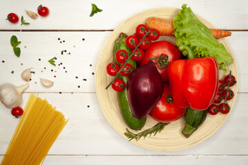 Vegetables and Fruits on white background