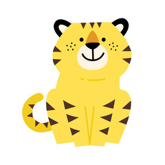 トラ(黄色)のキャラクター　年賀状素材　全身座る　笑顔