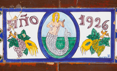Glazed tile with mermaid painted, Villanueva de la Serena, Badajoz, Spain