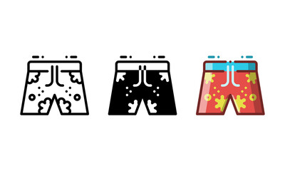 Beach shorts icon. With outline, glyph, and filled outline styles