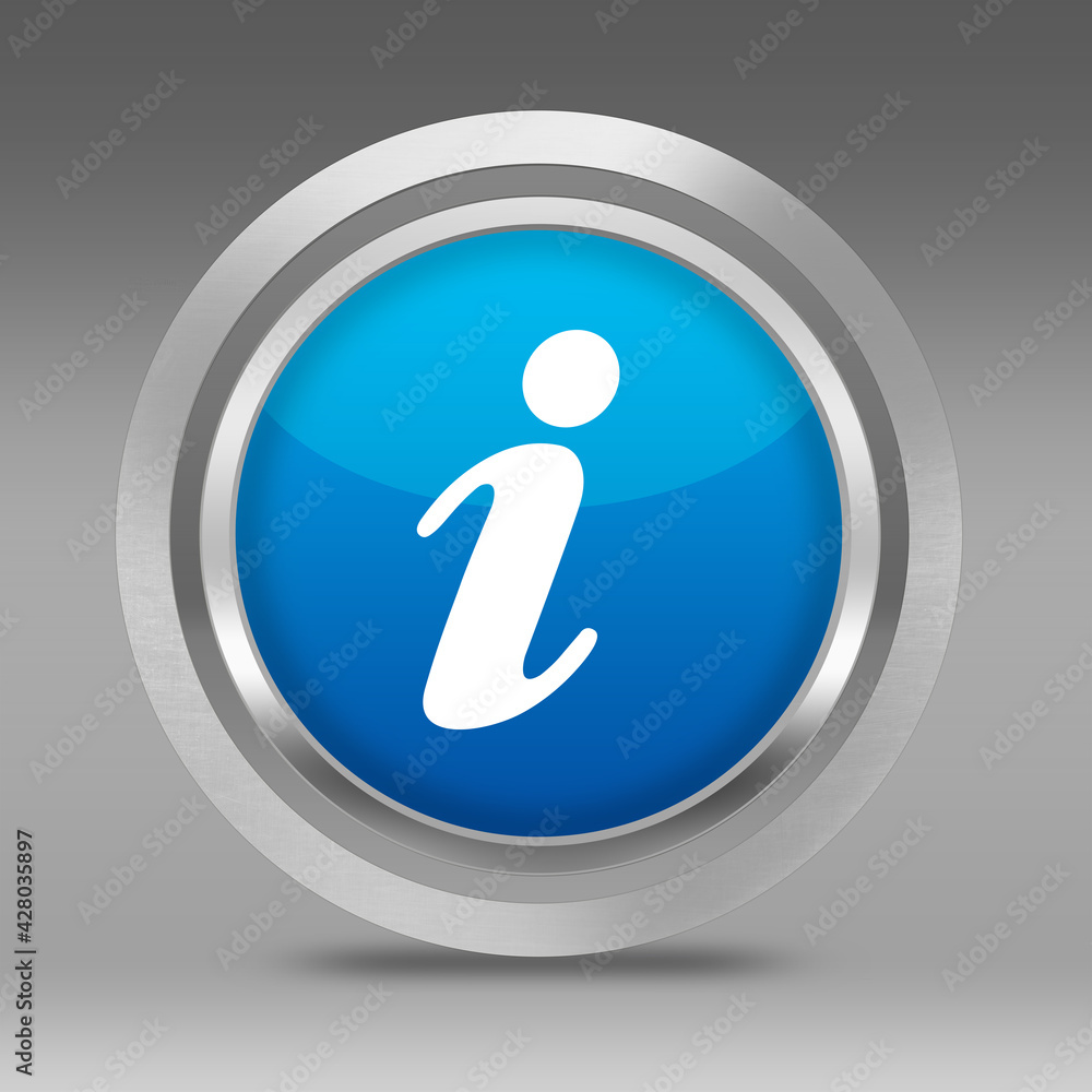 Fototapete 3d rendering of white information symbol on metallic with shadow and selection path