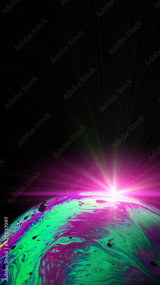 Wall mural abstract background space. globe planet earth in galaxy universe with abstract sun on black backgrou