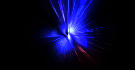 Futuristic lens flare. Light explosion star with glowing particles and lines. Beautiful abstract rays background.