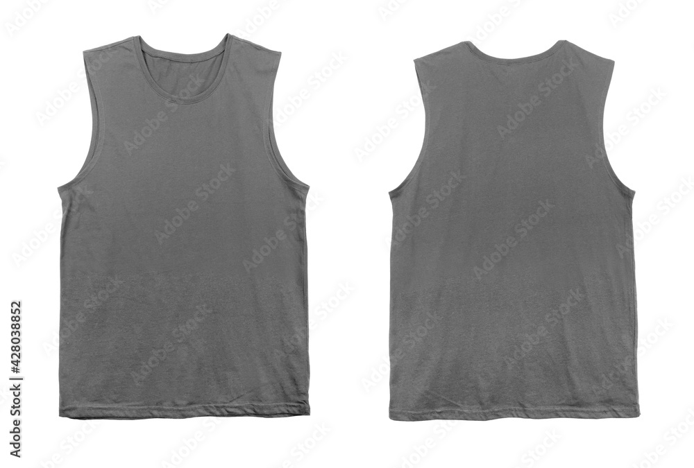 Wall mural blank muscle jersey tank top color grey front and back view on white background