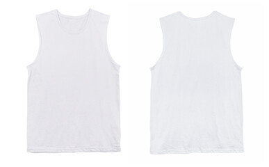 Blank muscle jersey tank top color white front and back view on white background
