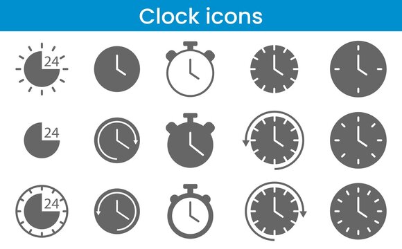 clock collection icons, vector set