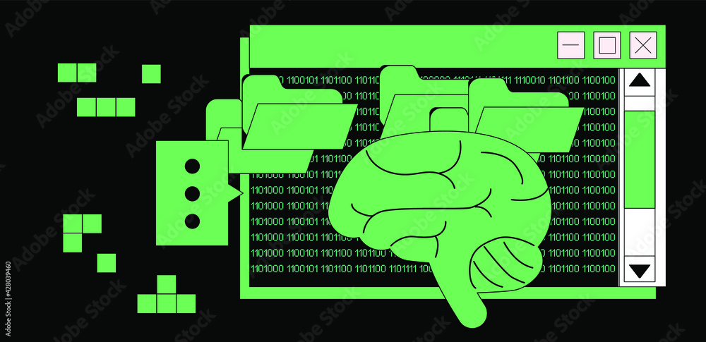 Poster A conceptual illustration of the computer screen and the brain. Artificial intelligence and machine learning subject.