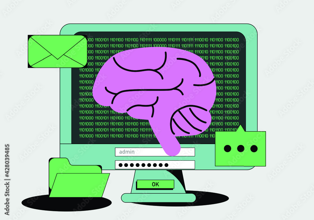 Aufkleber A conceptual illustration of the computer screen and the brain. Artificial intelligence and machine learning subject.