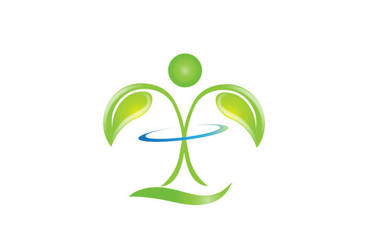 Health nature logo leaf man body figure fitness spa massage logotype vector image design