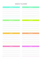 Weekly planner document template illustration. Diary, scheduler, planner template.