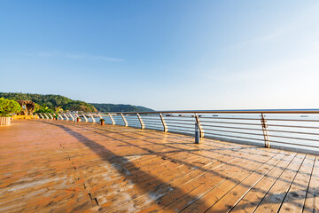 Seaside boardwalk in the sunset