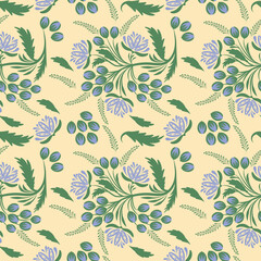 Folk floral pattern. Abstract flowers surface design. Seamless pattern